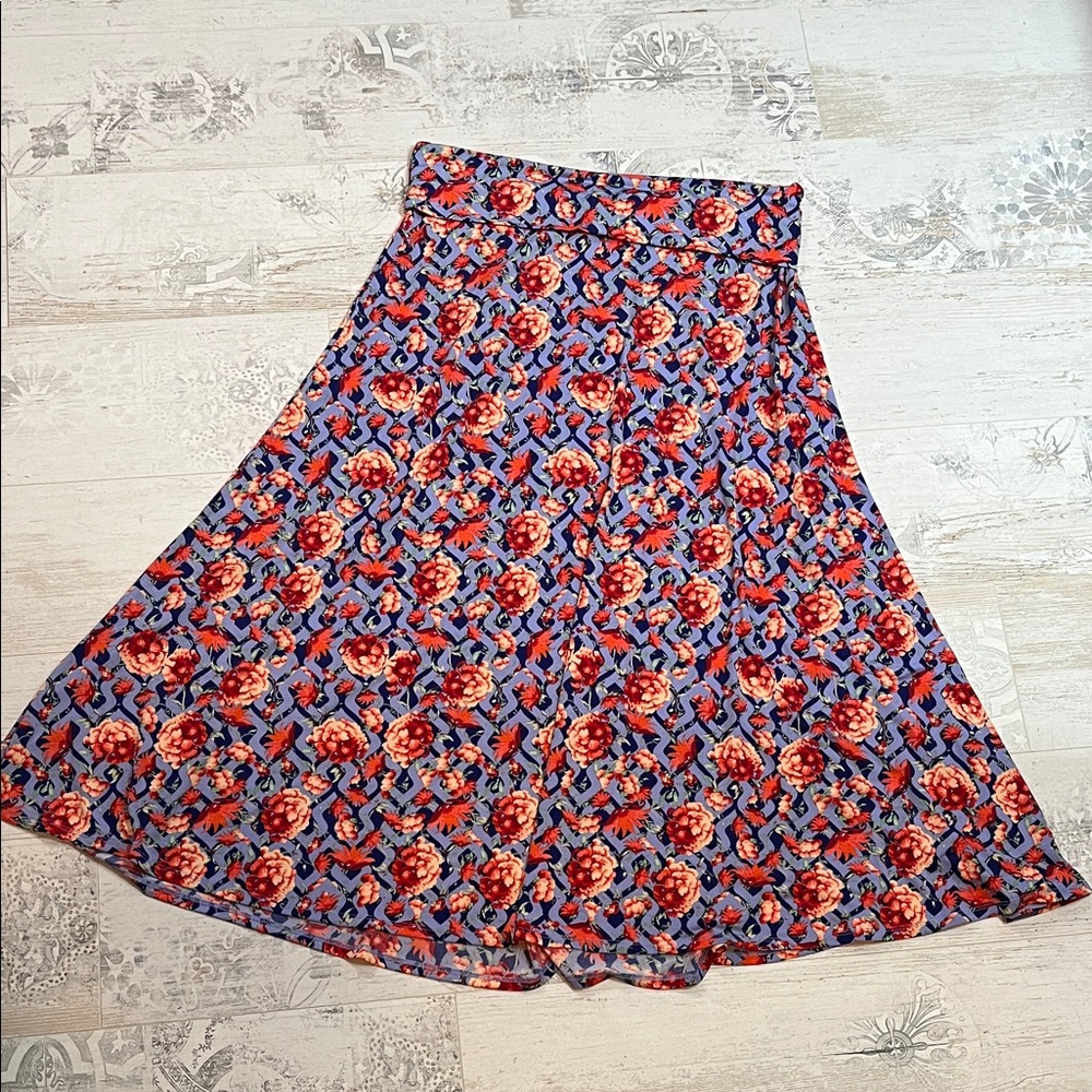 LuLaRoe Blue and Red Floral Maxi Skirt Size XL